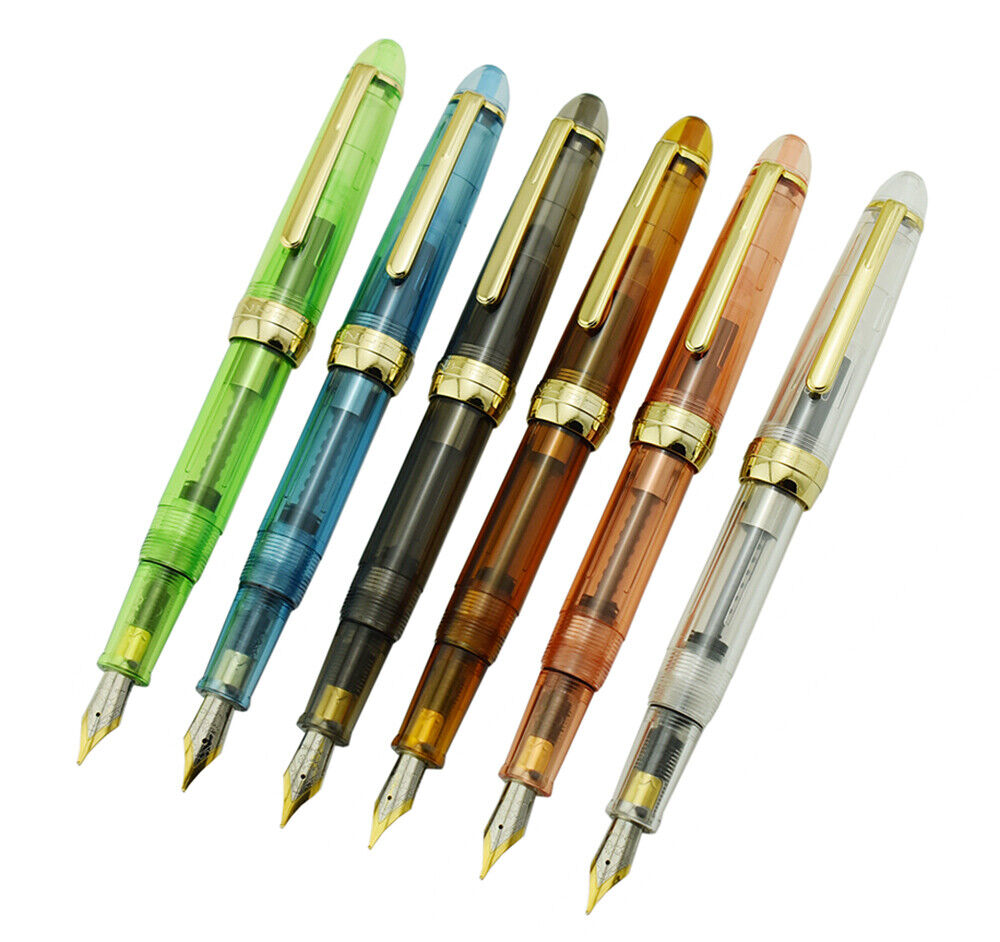 6PCS Set Jinhao 992 Transparent Fountain Pen Fine Nib, Fashion Gold/Silver Clip