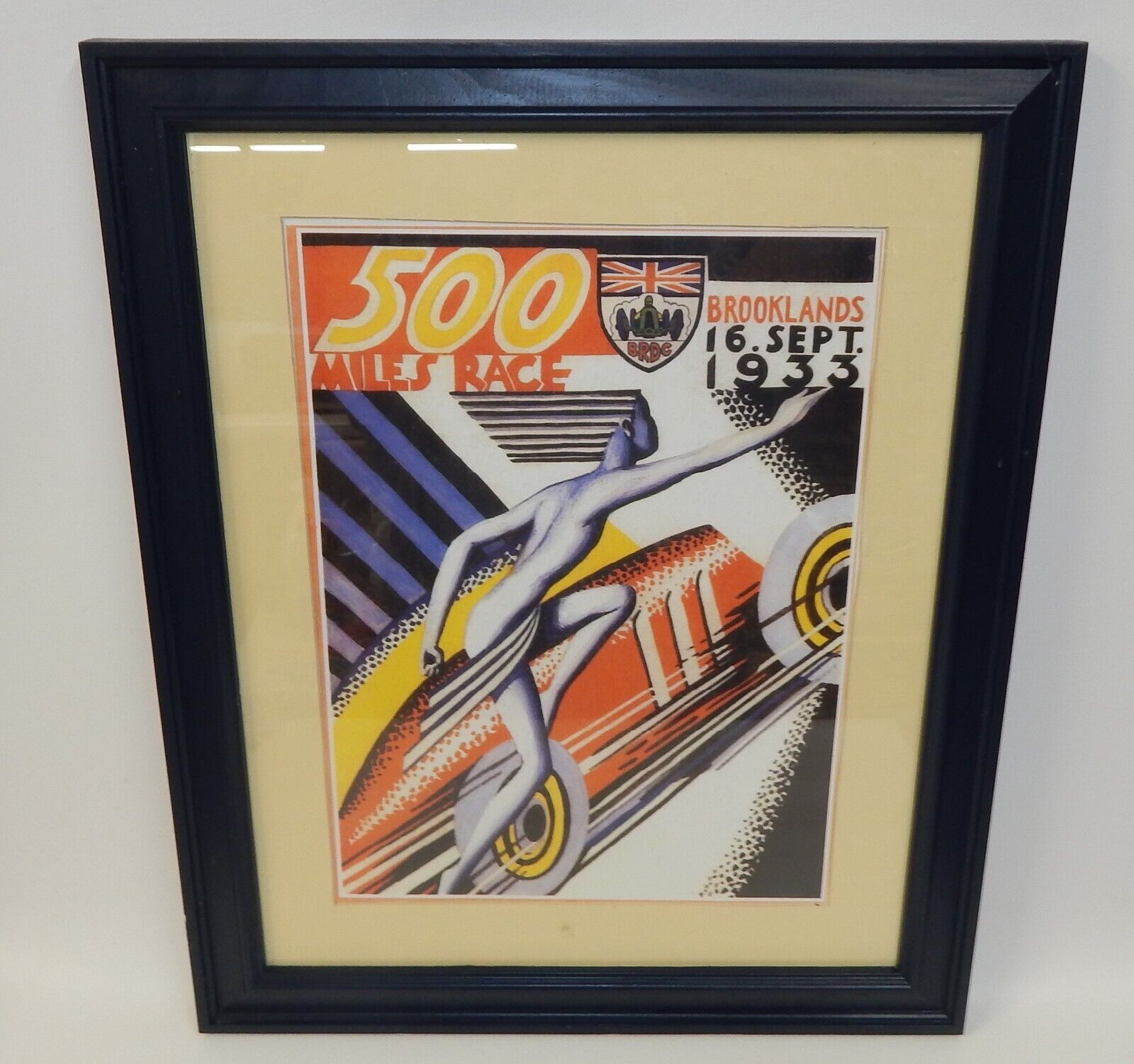 Vintage 1933 Brooklands 500 Mile Car Race Framed Poster