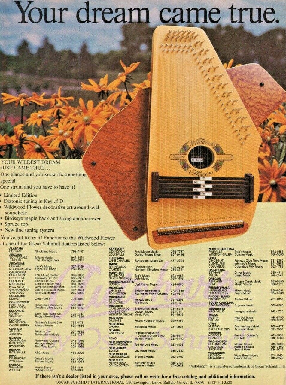 1987 Oscar Schmidt Wildwood Flower Autoharp Ad - Vintage Advertisement