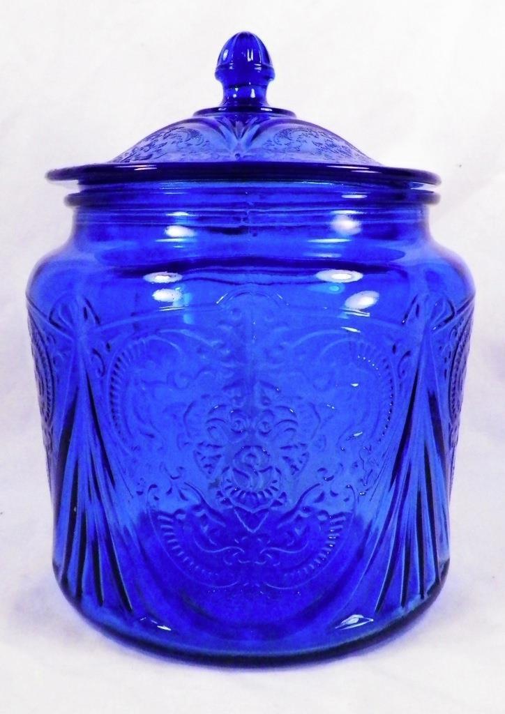 Royal Lace Cookie Jar & Lid Blue Hazel Atlas Depression Glass Vintage Rare Nice