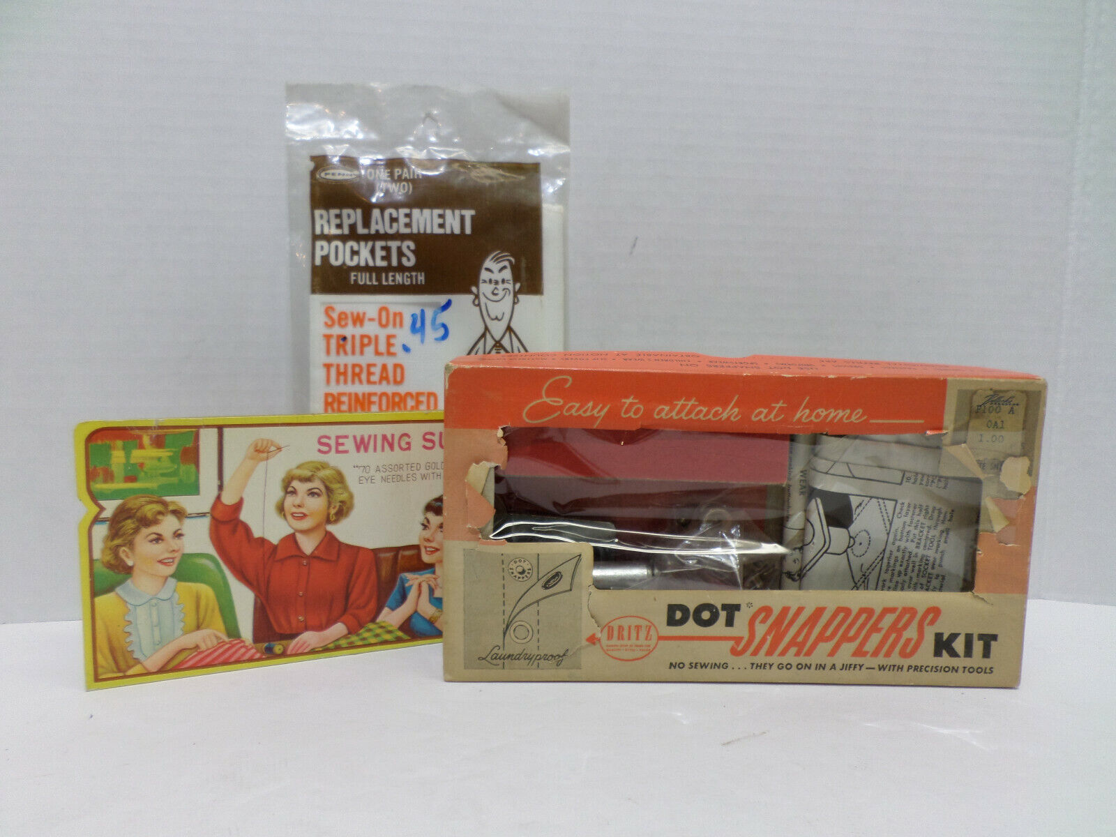 Vintage Sewing Lot:  Sewing Susan, Replacement Pockets, Dot Snappers Kit