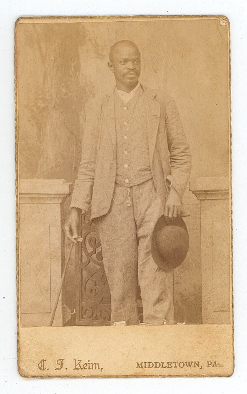 Antique CDV c1870s Handsome African American Man Mustache Hat Cane Middletown PA