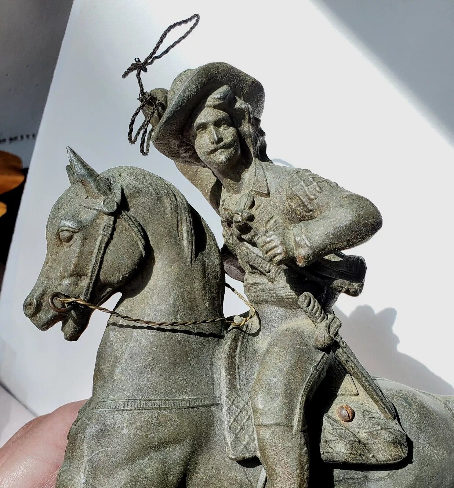 Vintage cast Iron Horse cowboy sculpture statue