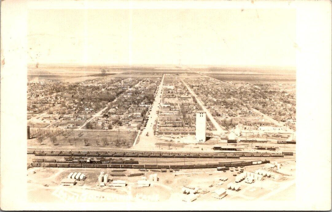 Real Photo Railroad and Town of Goodland, Sherman County, Kansas Posted 1950