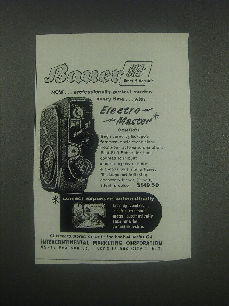 1957 Bauer 88B 8mm Automatic Movie Camera Advertisement