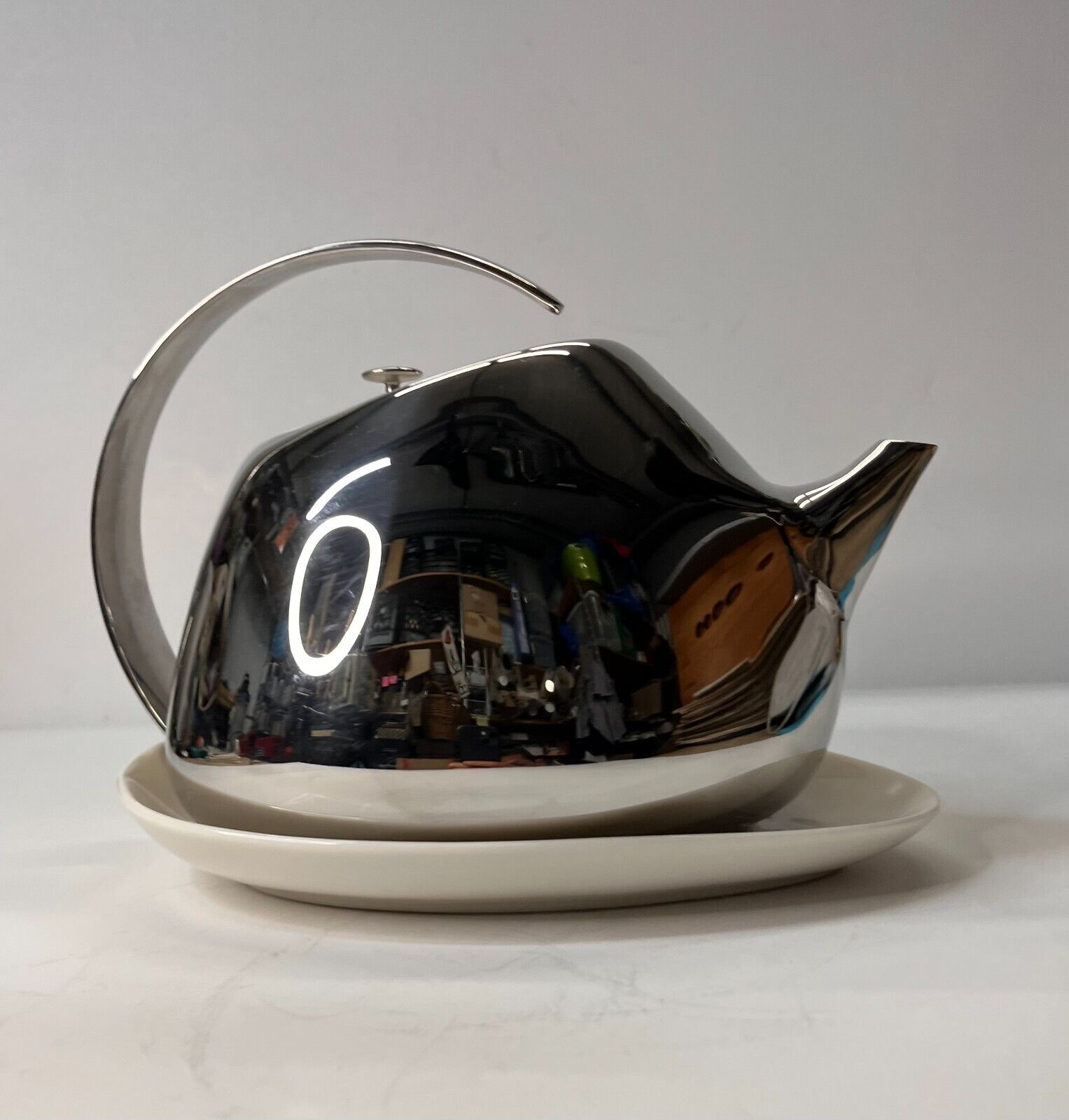 Georg Jensen Tea Pot W/ Porcelain Coaster
