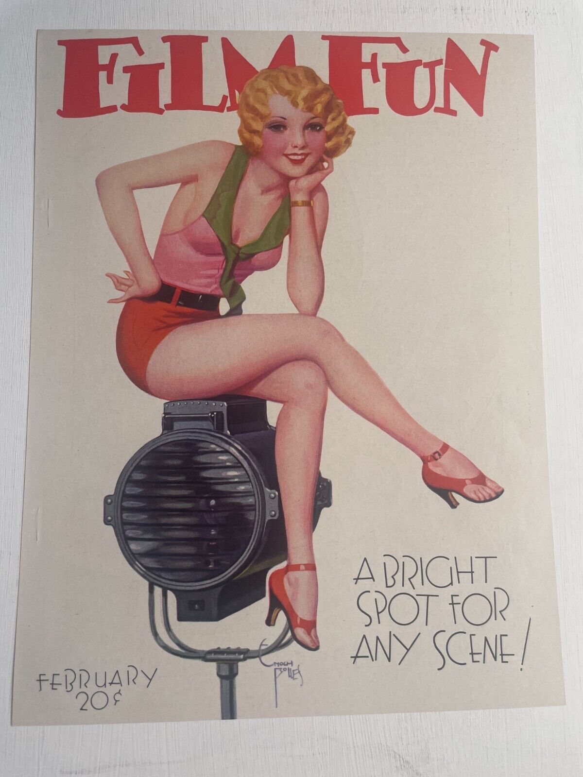 February 1932 Film Fun Magazine COVER ONLY-Hollywood Pinup Girl by Enoch Bolles