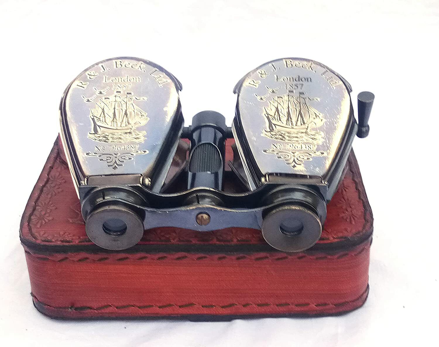 Black Antique R&J Beck Ltd London-1857 Brass Binocular with Leather Case,Replica
