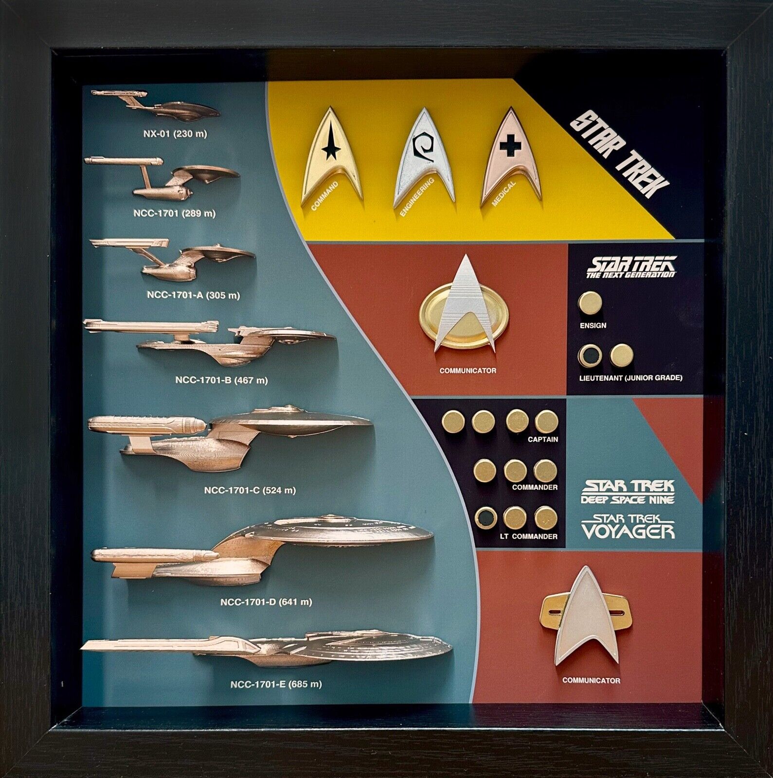 Ship & Combadge Display Shadow Box Star Trek, Enterprise, Large *Fan Made*