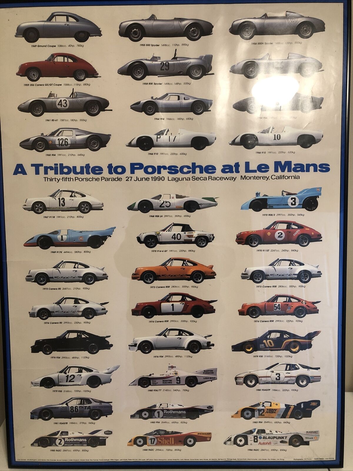 AWESOME Porsche Poster tribute to Porsche at Le Mans 1990 Laguna Seca