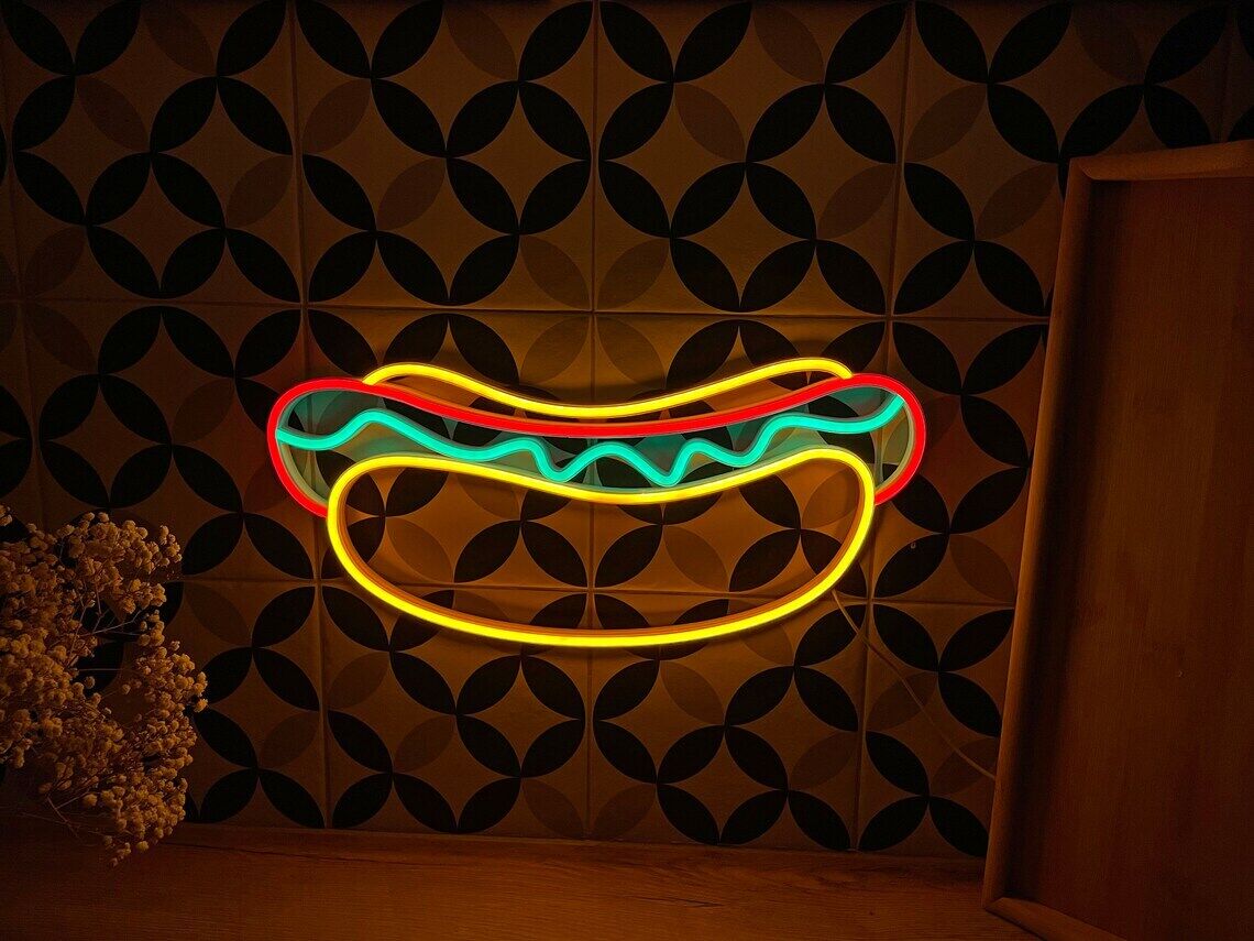 Custom Neon Signs Hot Dog Bar Pub Hot Dog Kitchen Wall Decor Personalized Light