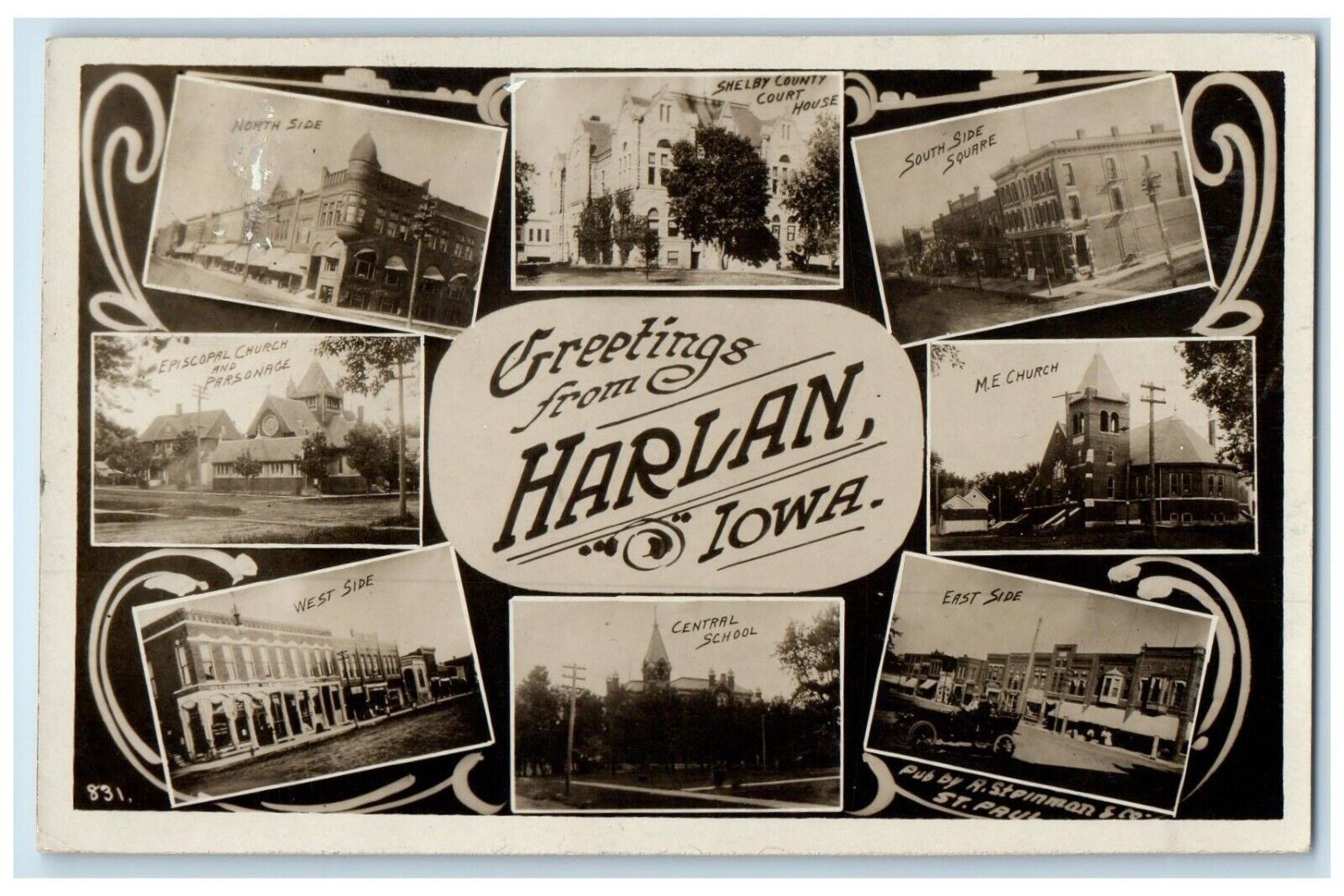 c1910's Greetings From Harlan Iowa IA Multiview RPPC Photo Antique Postcard