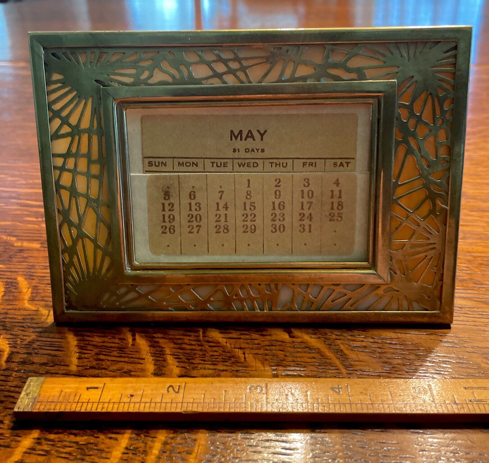 Antique Tiffany Studios NY #941 Pine Needle Calendar Frame:Perfect Caramel Glass