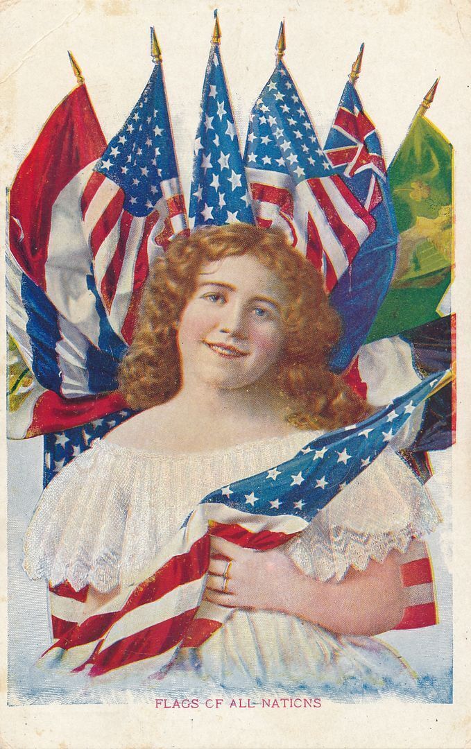 Girl And Flags Of All Nations Patriotic Postcard - 1908