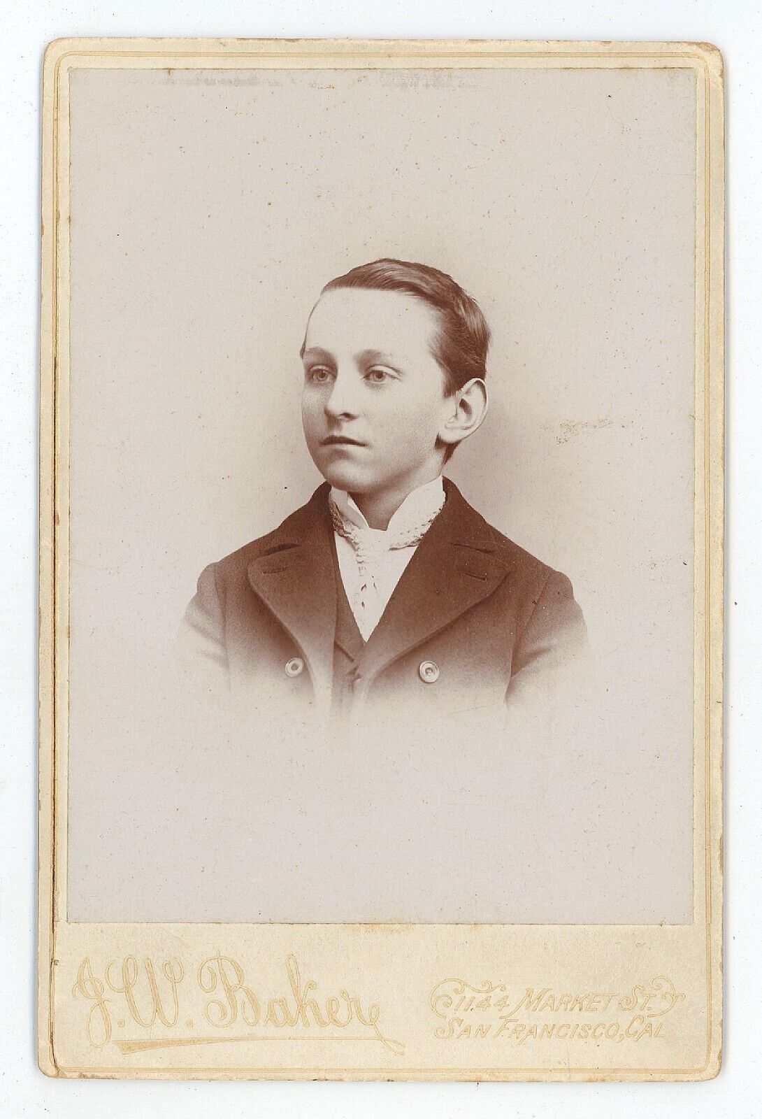 Antique Circa 1880s Cabinet Card J.W. Bakere Handsome Young Boy San Francisco CA