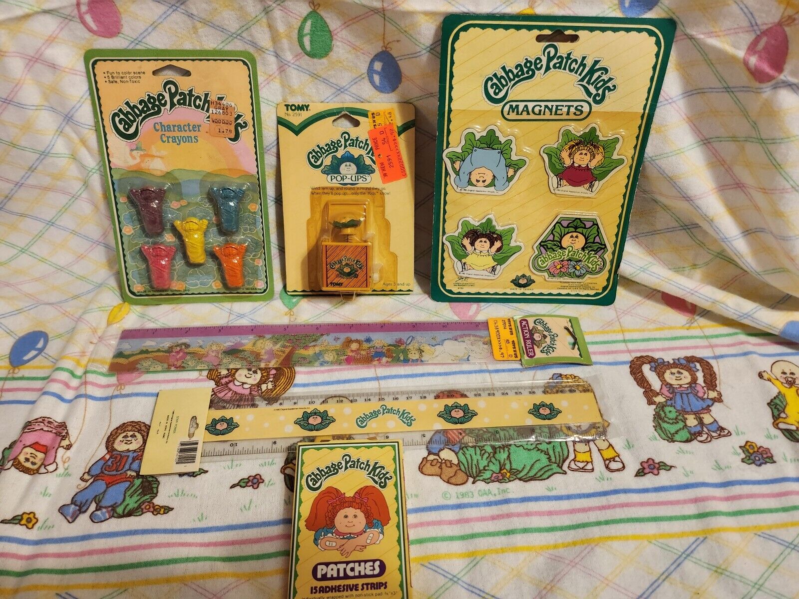 Vintage 1983 Cabbage Kids Ruler, Bandaids, Magnets, Crayons And More