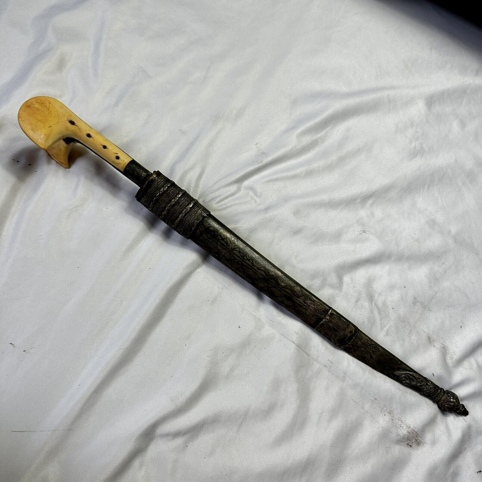 Original early 1800s Turkish Ottoman Yataghan Sword Knife Silver & Tusk