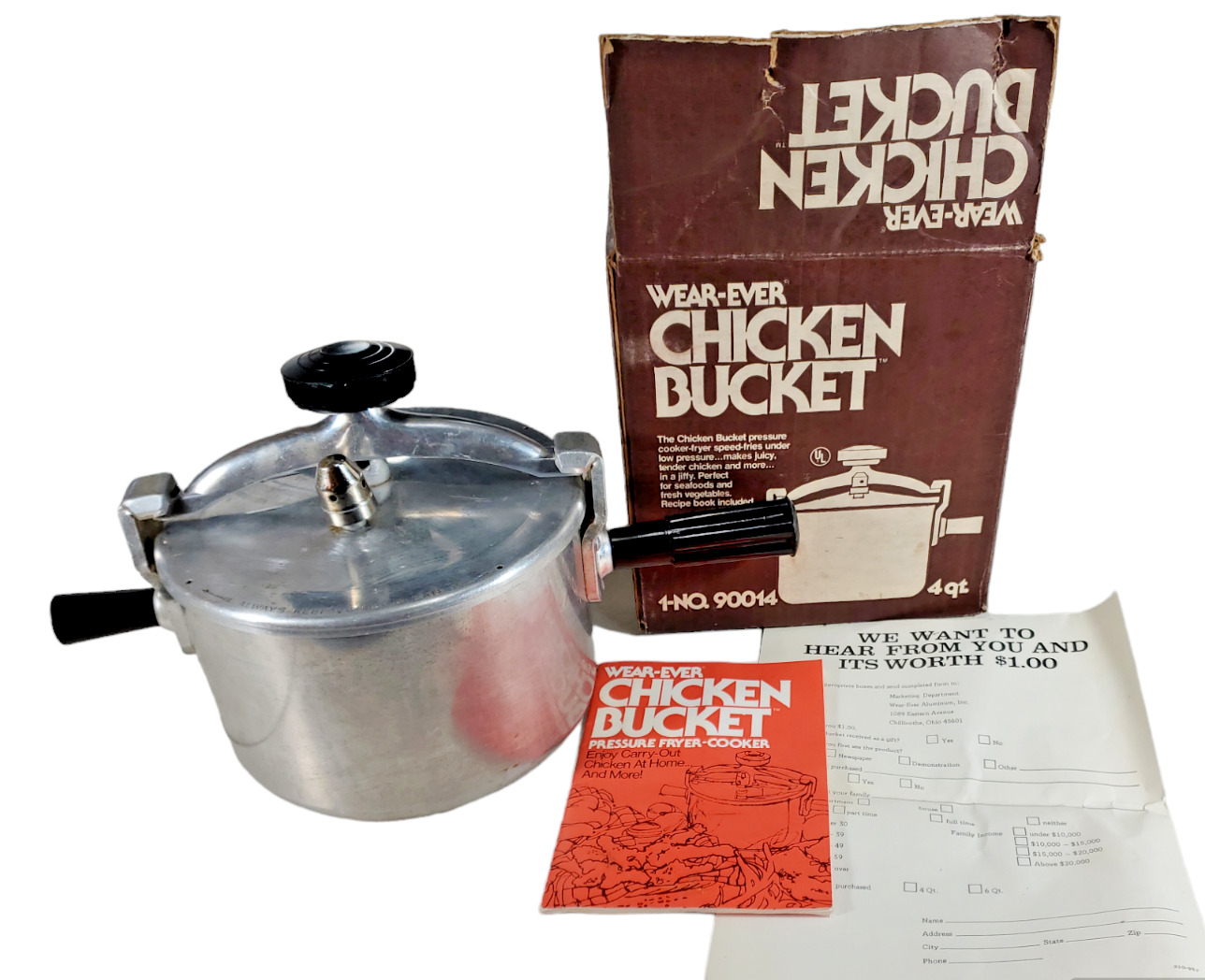 Wear-Ever Chicken Bucket 4qt. 1-NO. 90014 Early Vintage w/ Manual, Box, Handles