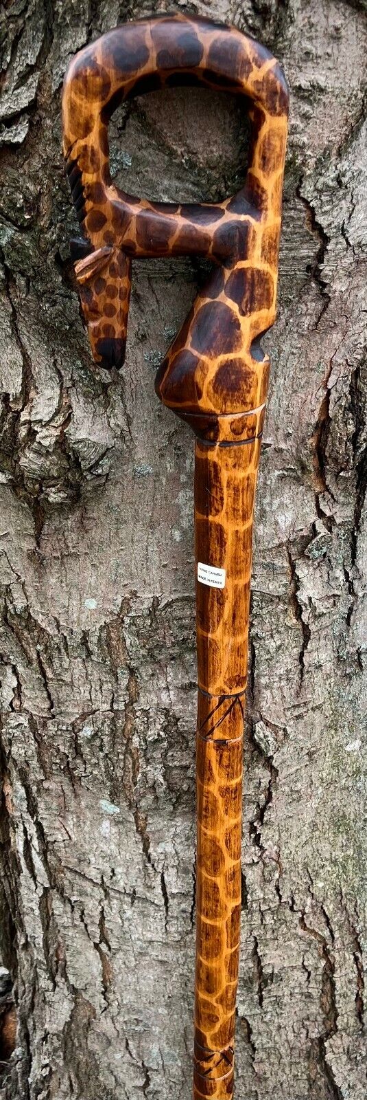 Mvuli Wood Antique African Kenyan Made 1970s Hand Tooled Giraffe Walking Stick