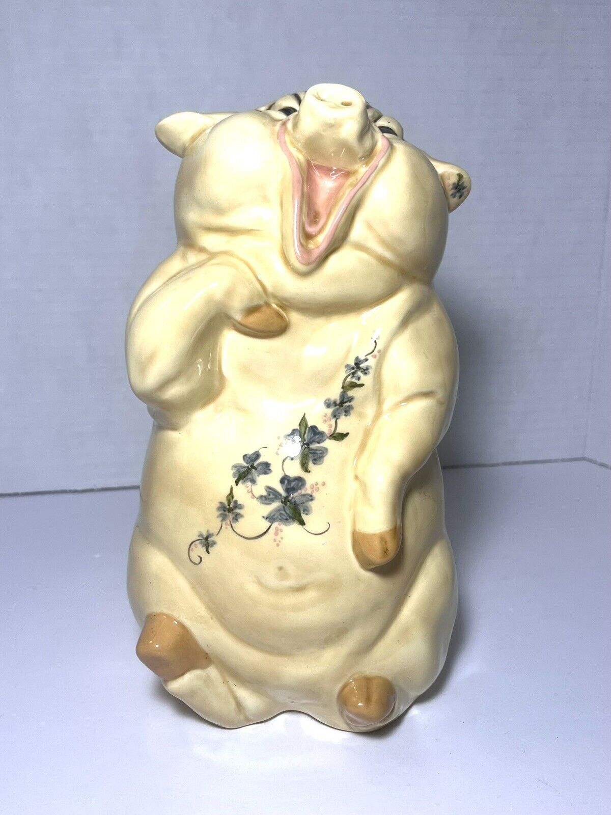 Antique German Singing Pig Figurine, Vintage 9 Inch Laughing Hand Painted Swine