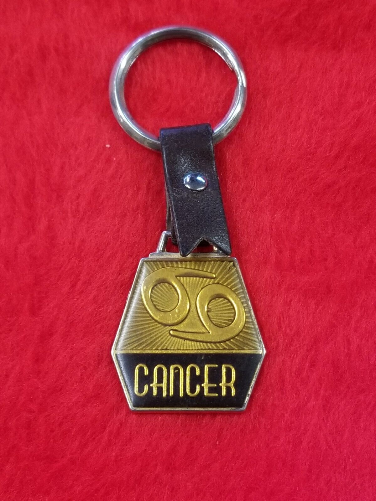 Vintage 69 Cancer Zodiac Keychain With Leather Button Strap