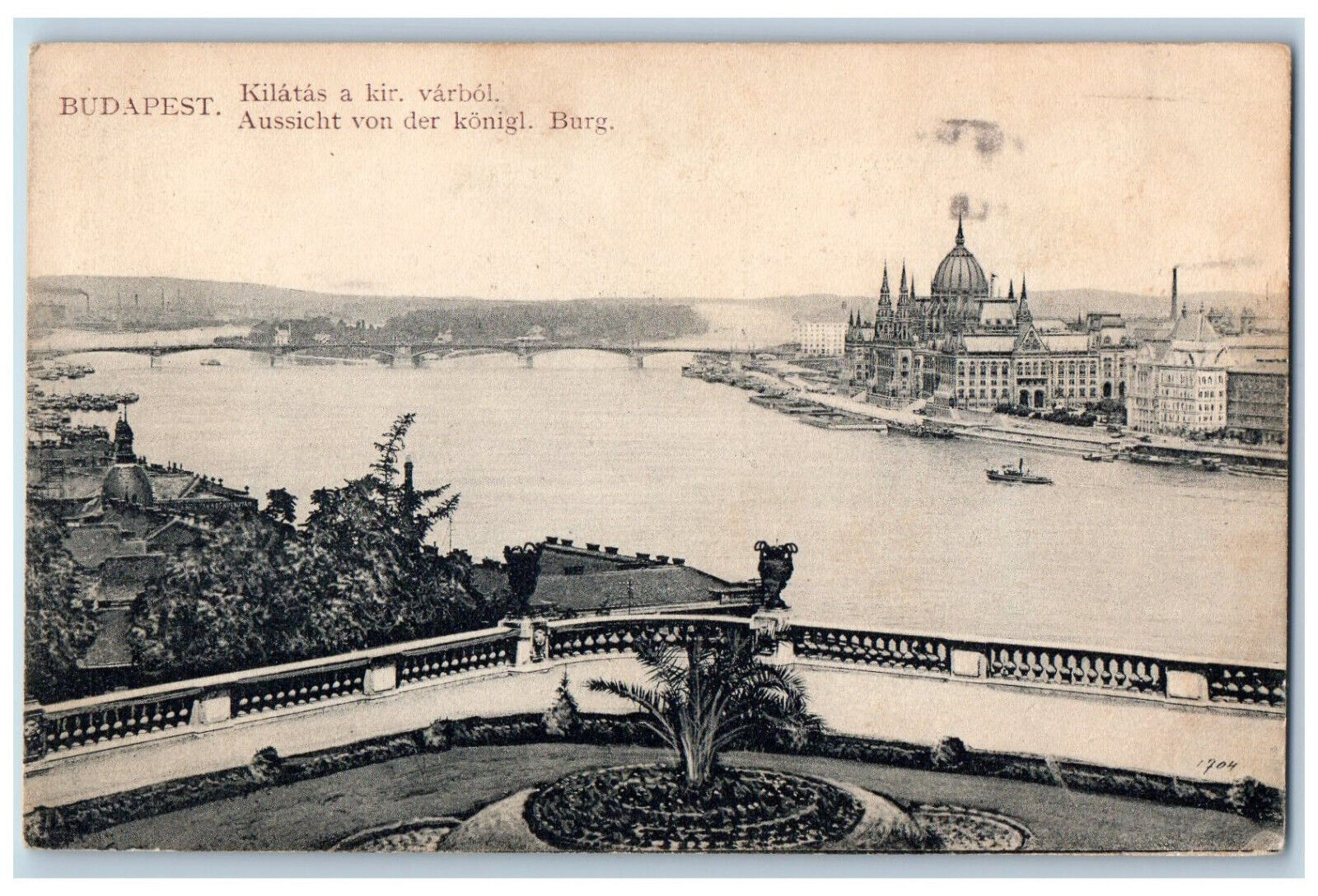 Budapest Hungary Postard Bridge River View from the Royal Castle 1918