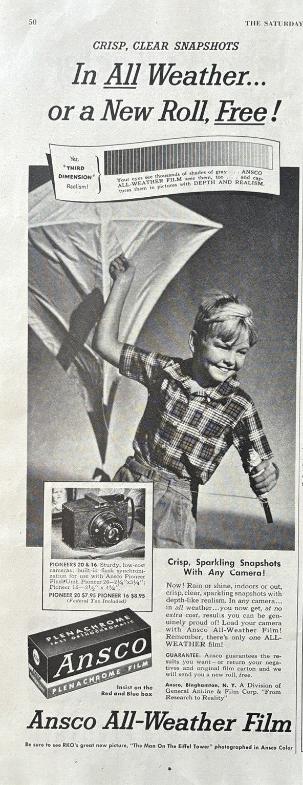 Ansco All Weather Film Binghampton New York Plenachrome Vintage Print Ad 1950