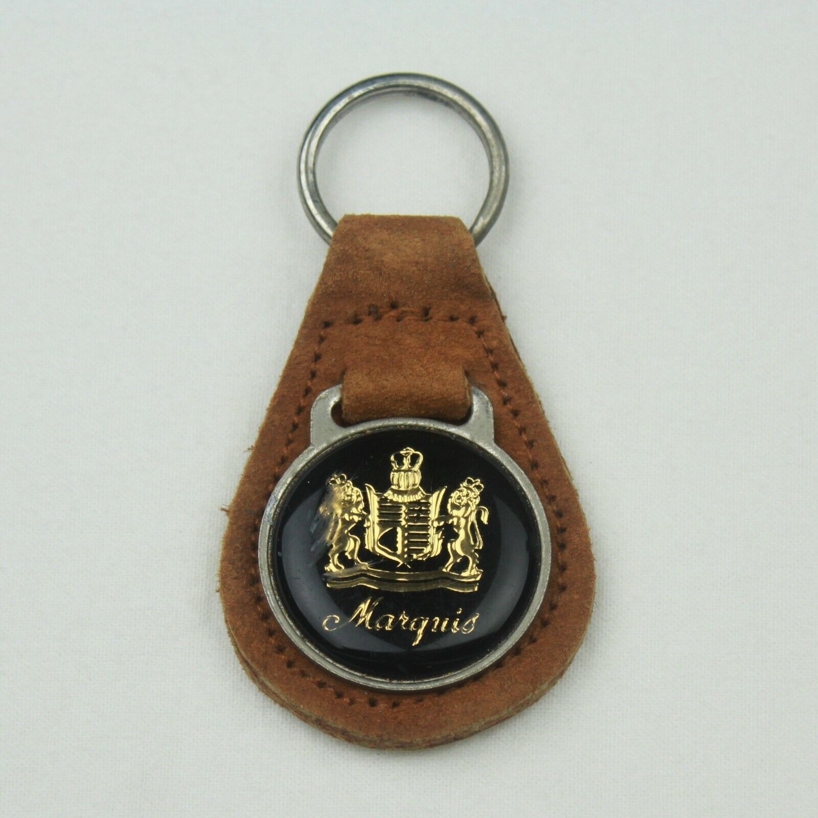VTG Mercury Marquis Keychain Keyring Fob Black Face Brown Suede Collectible Auto