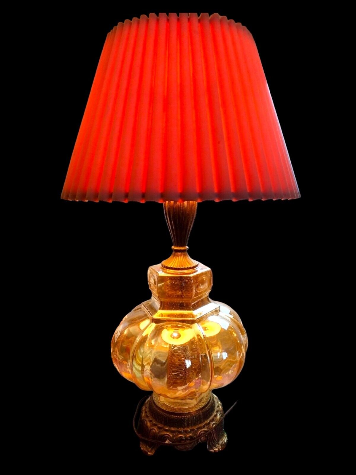 Stunning Vintage Authentic Carl Falkenstein Bubble Glass Lamp Iridescent Amber