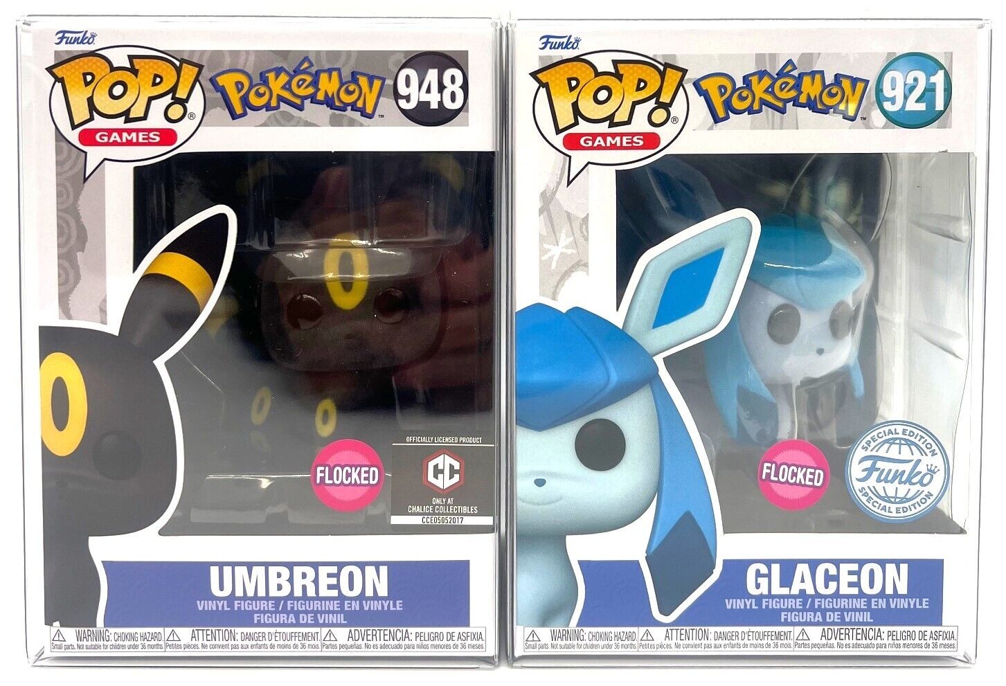 Funko Pop Pokémon Umbreon CCI Flocked #948 & Glaceon SE #921 Flocked Set of 2