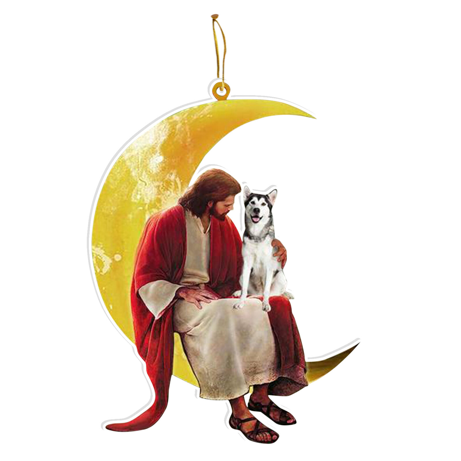 Nativity Christmas Tree Hanging Ornament Dog and Jesus Sitting on The Moon New 