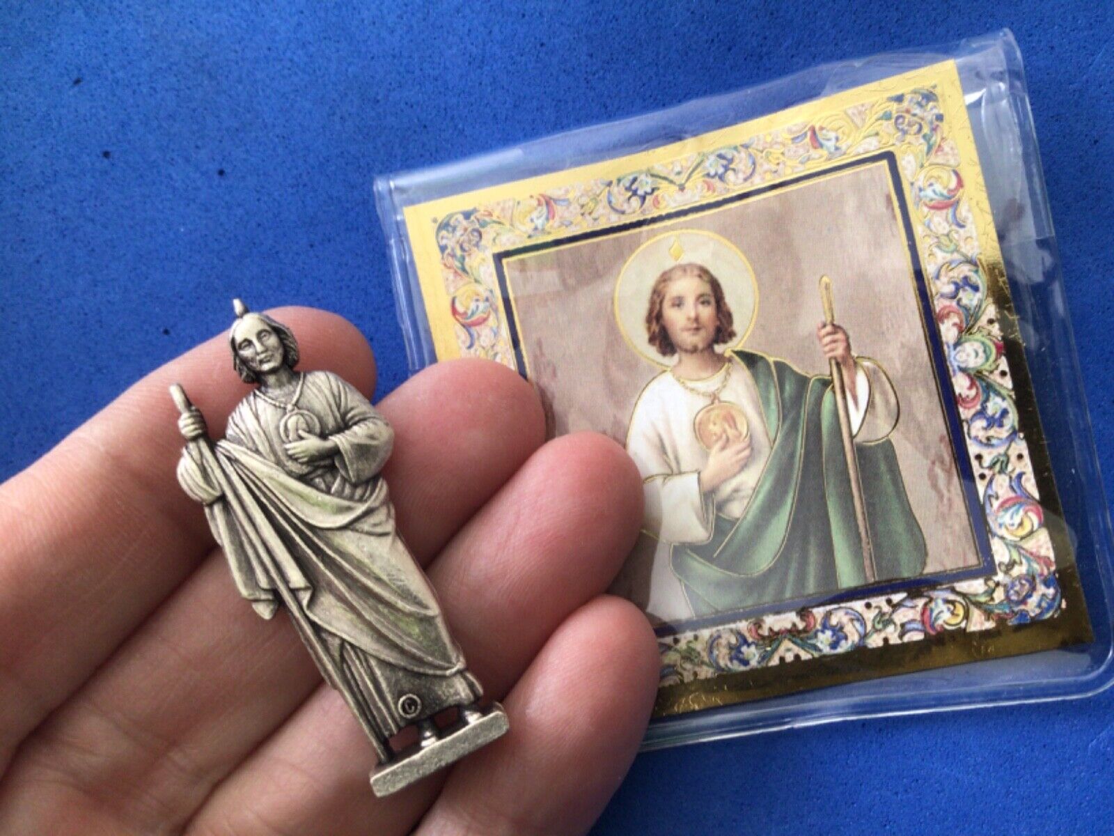 Saint St Jude Silver Tone Metal Saint Pocket TOKEN Icon Prayer difficult situati