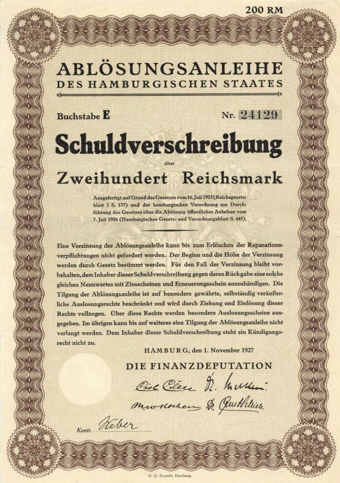 Germany - 200 or 50 Reichsmark Bond - Foreign Bonds