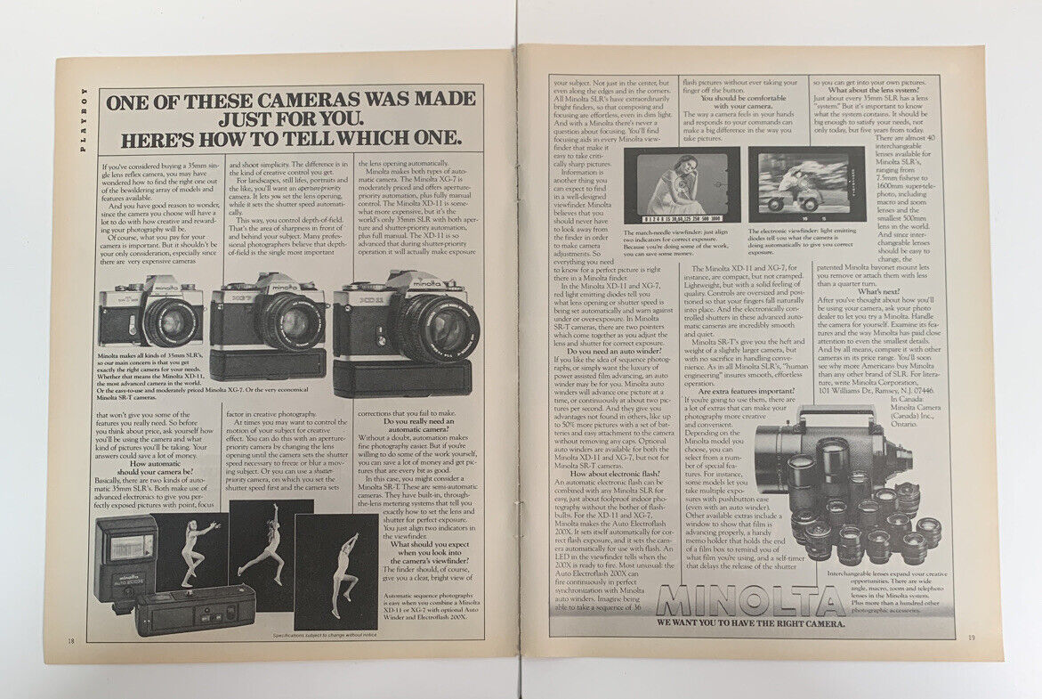 1978 Minolta 110 Zoom SLR Camera Print Ad Advertisement Original Vintage 2 Page