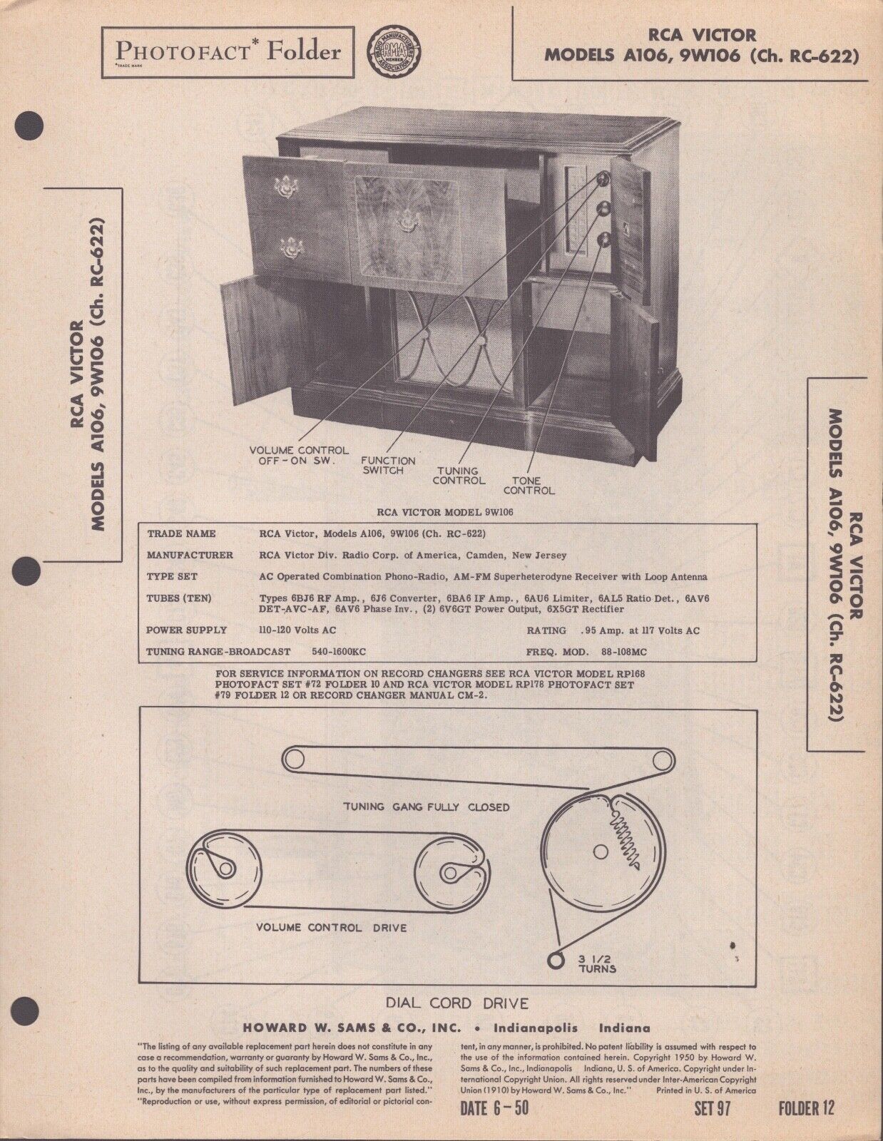 RCA Victor - Radio/Phonograph - Floor Model -  Photo Fact Folder- 1950