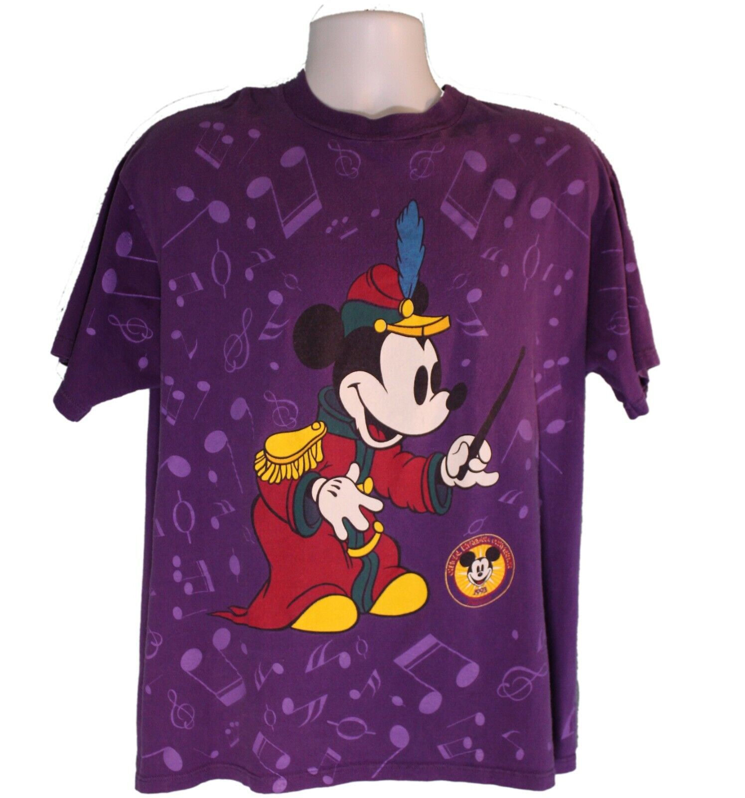 Vintage 1993 Disneyana Convention L/XL Purple Musical Mickey T-Shirt Bandleader 