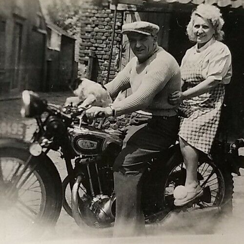 Vintage Snapshot Photo Motorcycle Grandma Grandpa License Plate France 1942 WWII