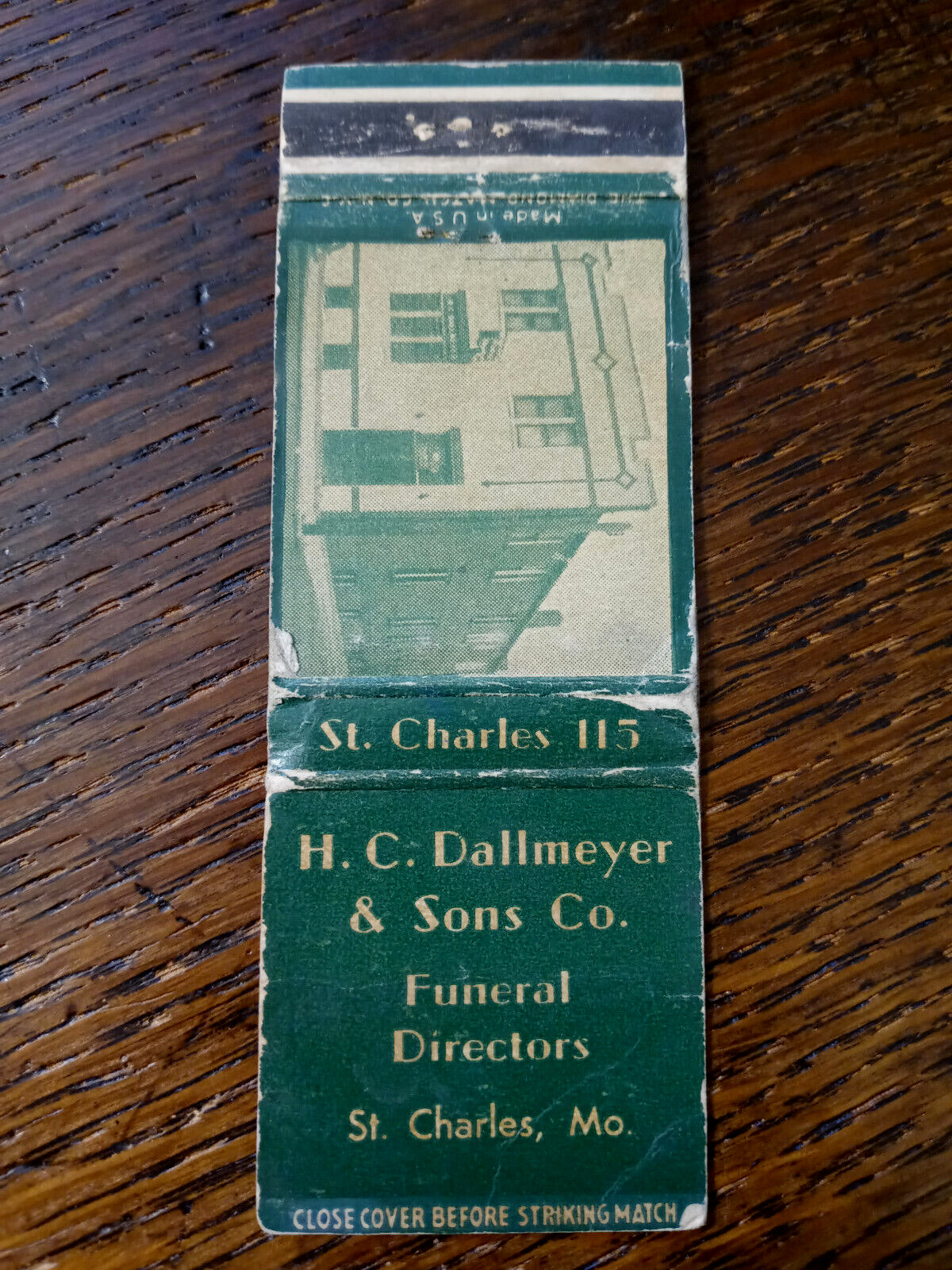 Vintage Matchbook: H.C. Dallmeyer & Sons Funeral Directors, St Charles, MO