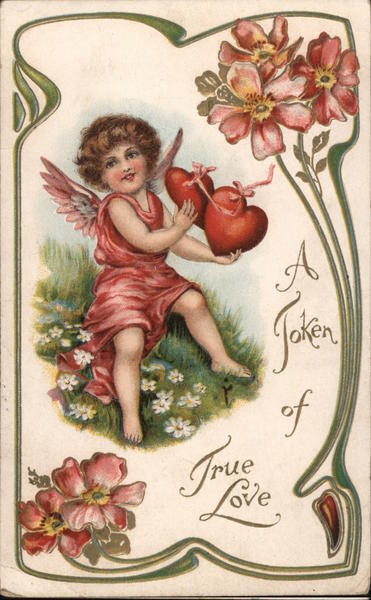Cupid 1922 A Token of True Love Antique Postcard 1c stamp Vintage Post Card