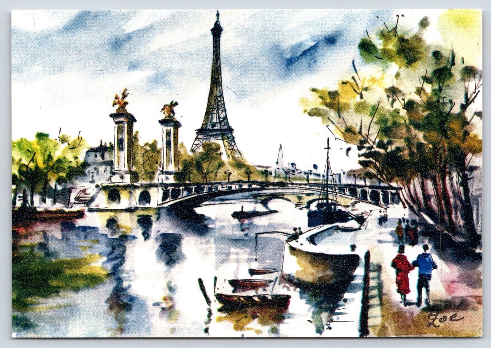 France Paris Eiffel Tower Art Vintage Postcard Continental