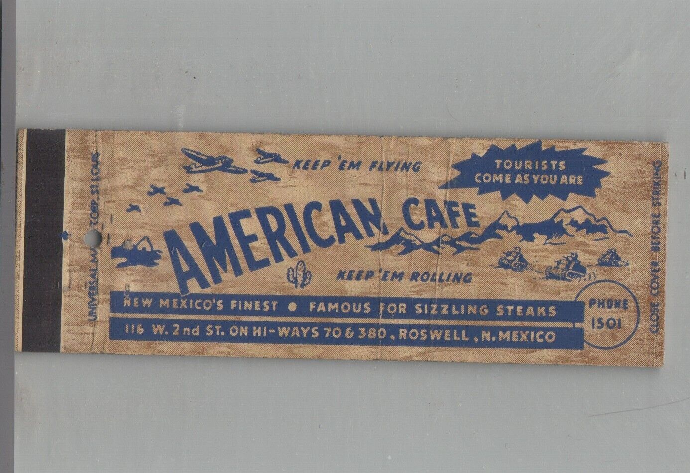 Matchbook Cover - Full Length American Cafe Roswell, NM