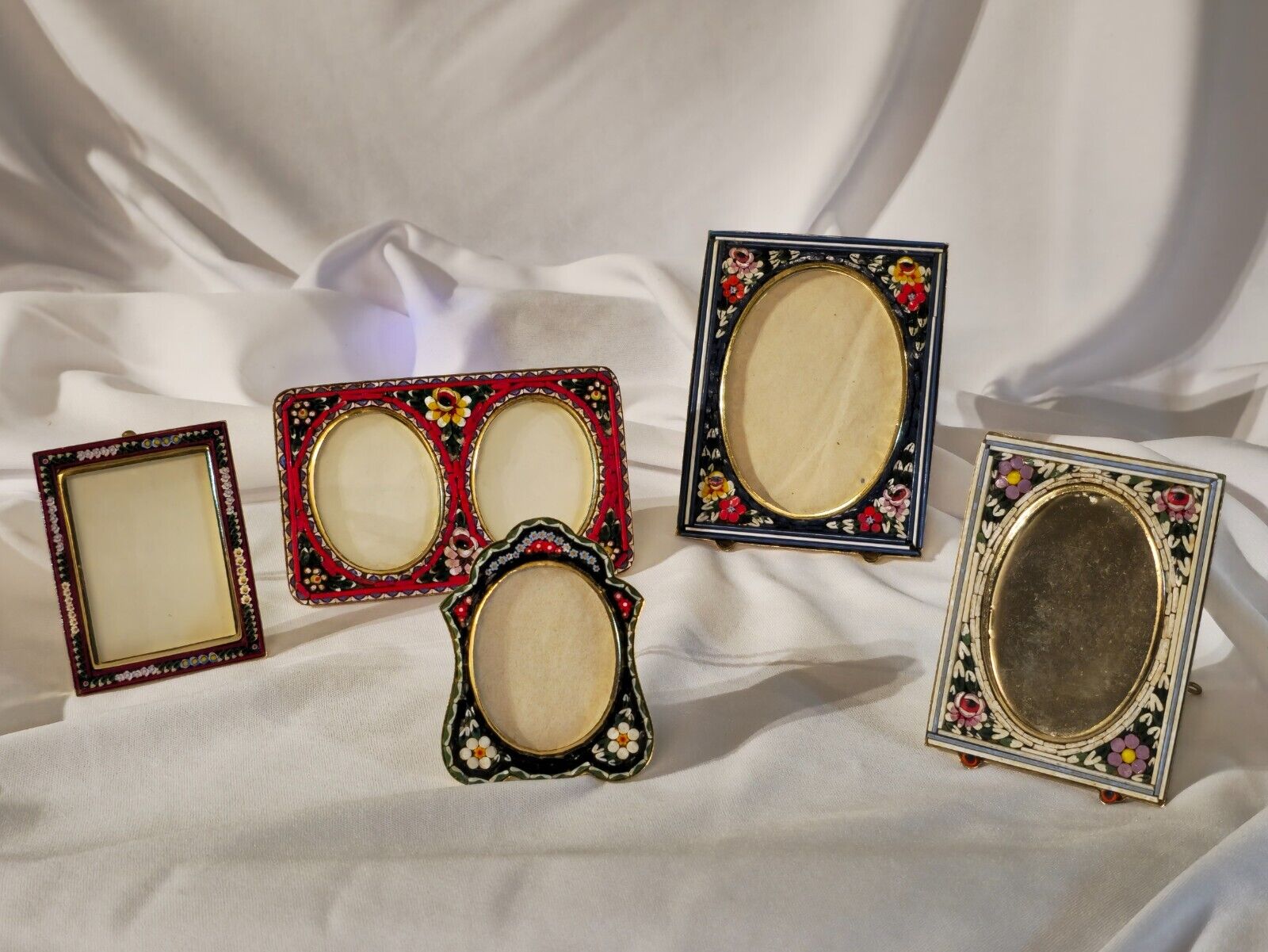 Estate Lot of 5 vintage Italian Micro Mosaic Small Photo Picture Frames Glass