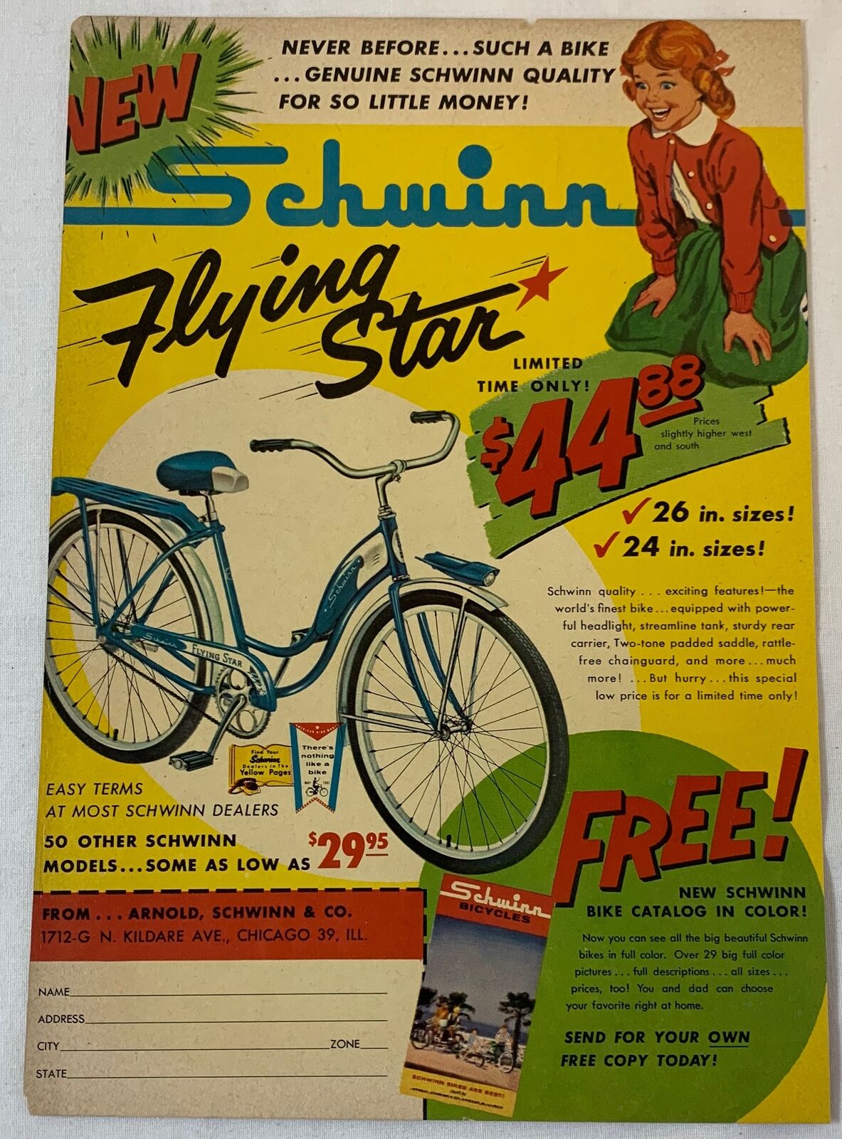 1961 SCHWINN FLYING STAR bicycle ad