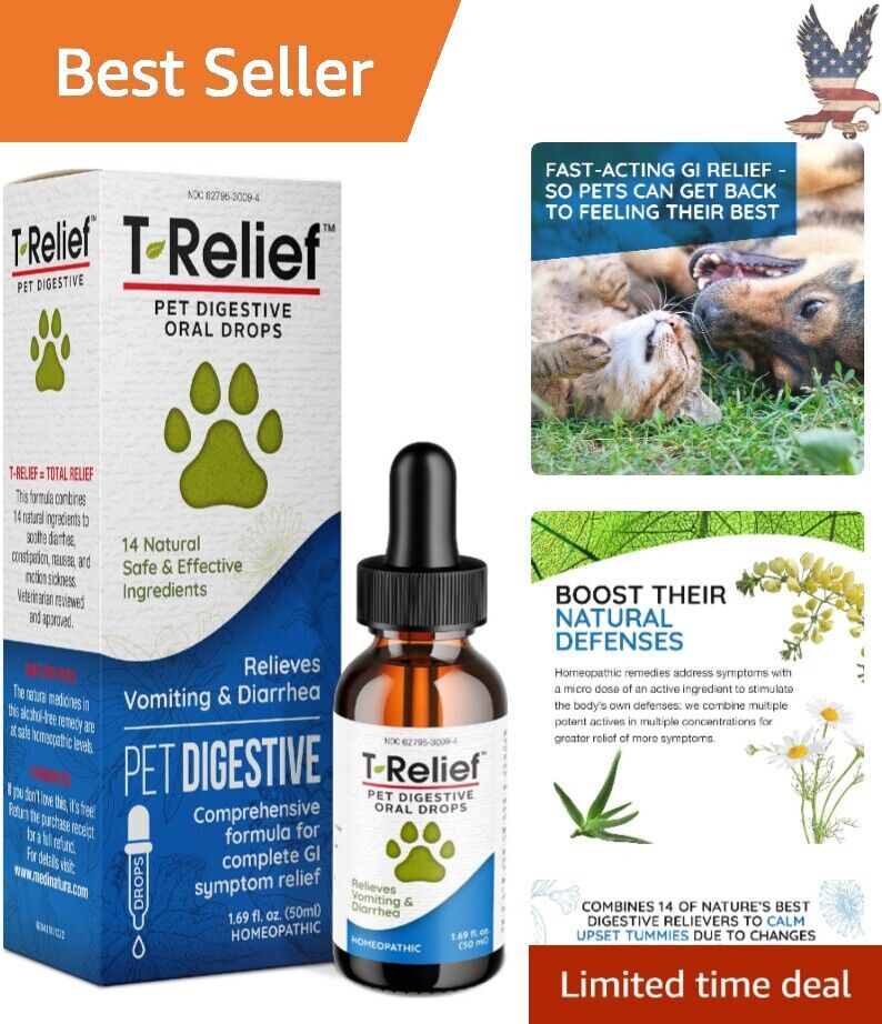 T-Relief Pet Digestive Drops Aloe + 13 Actives Calm Nausea Diarrhea - 1.69 oz
