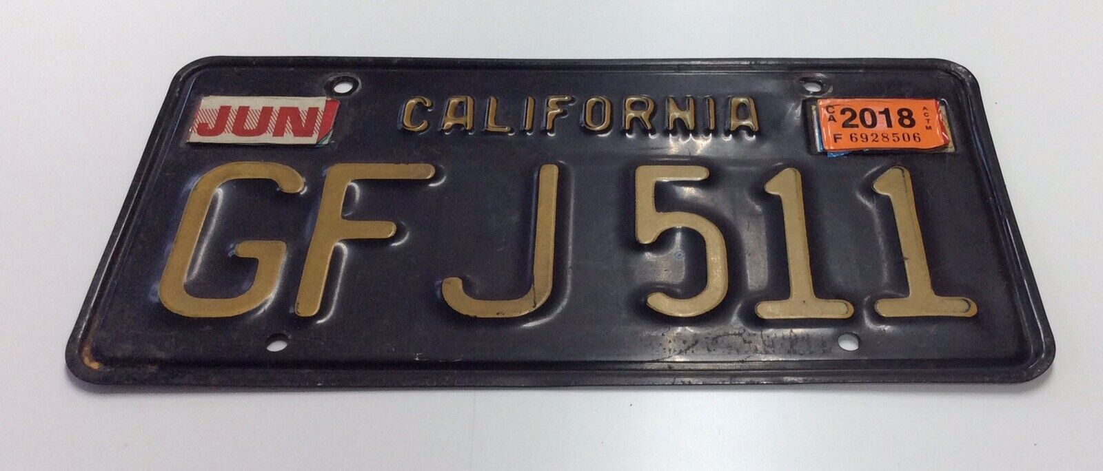 Vintage California Auto License Plate Gold Lettering On Black Background GFJ511
