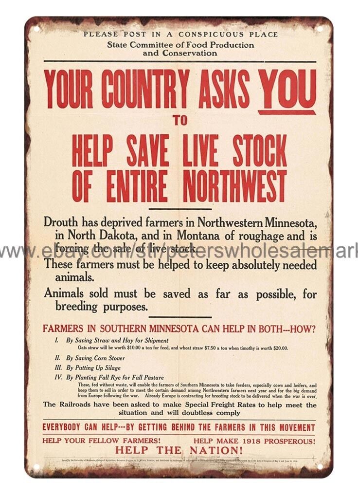 1914 ww1 Your country asks you to help save livestock of entire Northwest tin