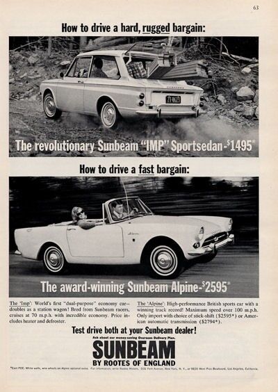 1964 Rootes PRINT AD Sunbeam IMP Sportsedan and Alpine