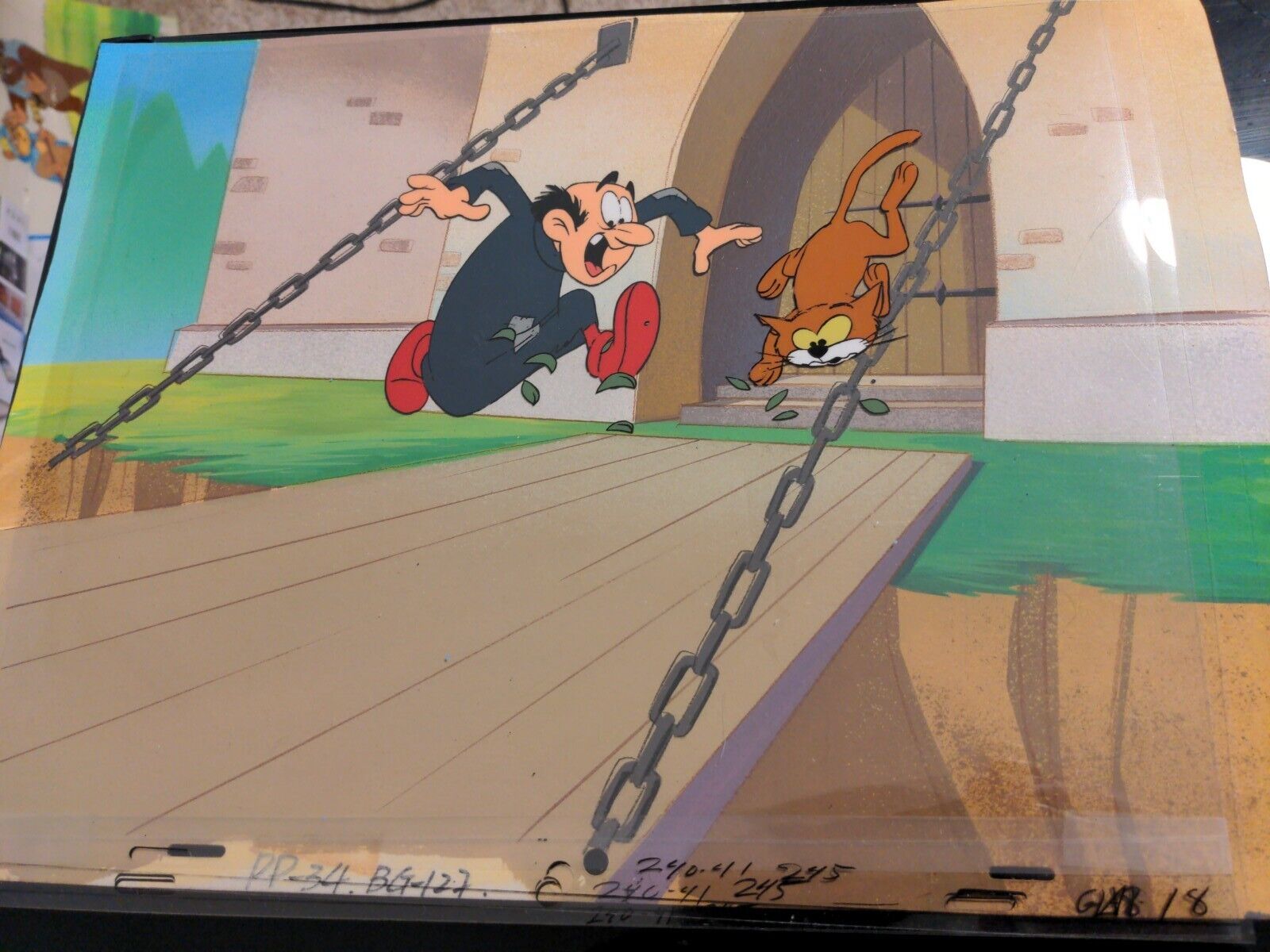 The Smurfs animation cel 80's production art background Cartoon Gargamel HT