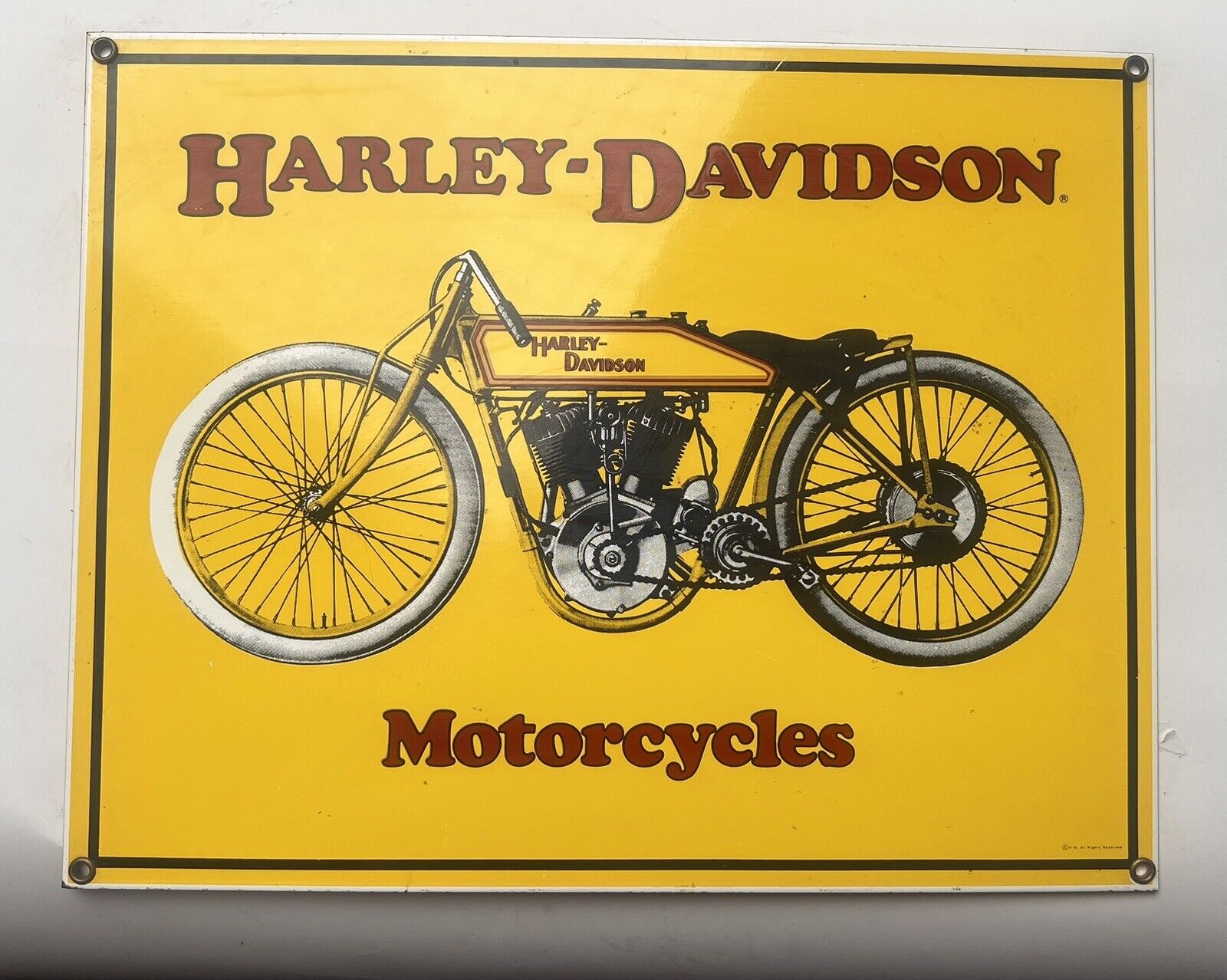 Harley Davidson motorcycle porcelain enamel sign vintage motorcycle yellow
