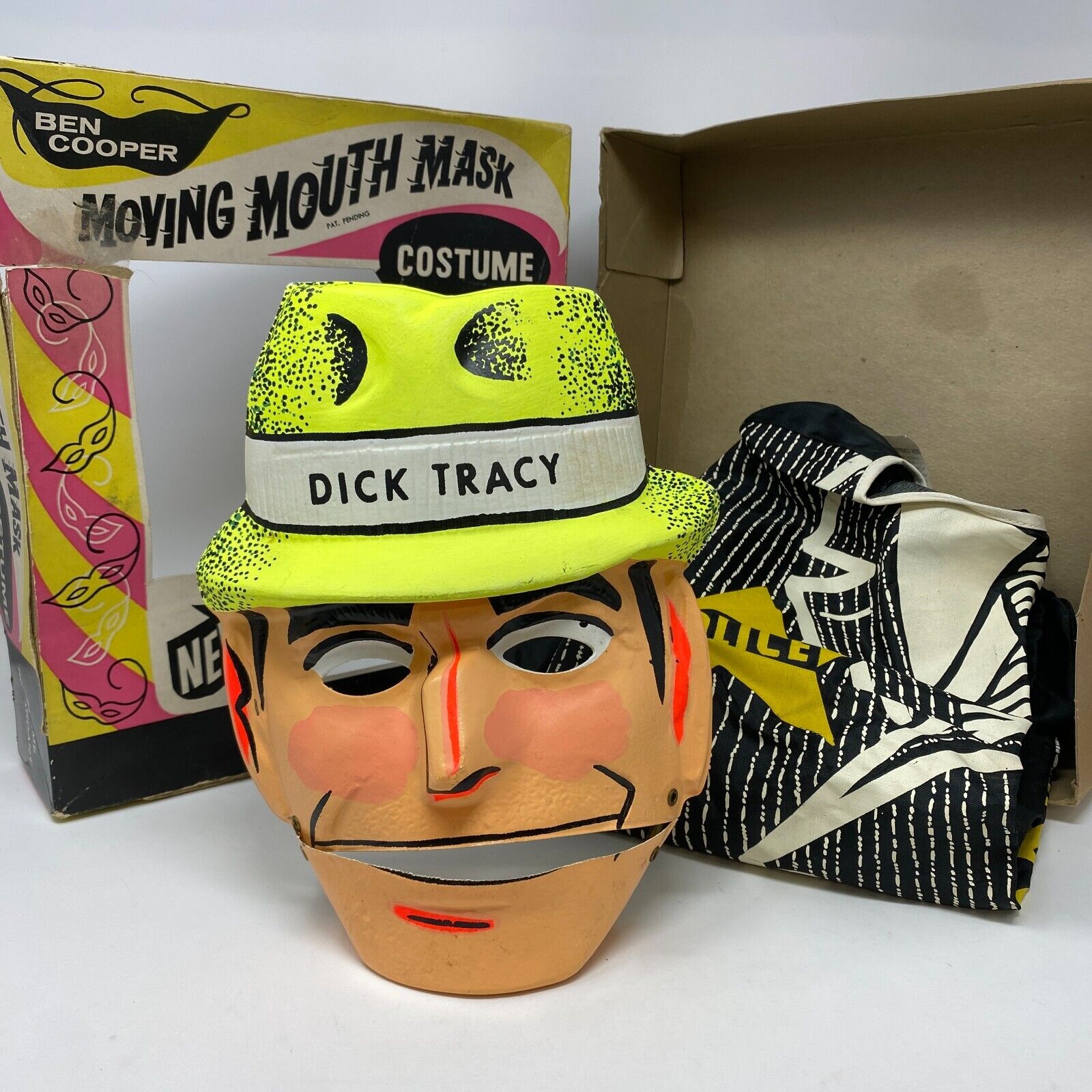 Ben Cooper DICK TRACY Vintage Mask and Costume Moving Mouth Rare Some Wear